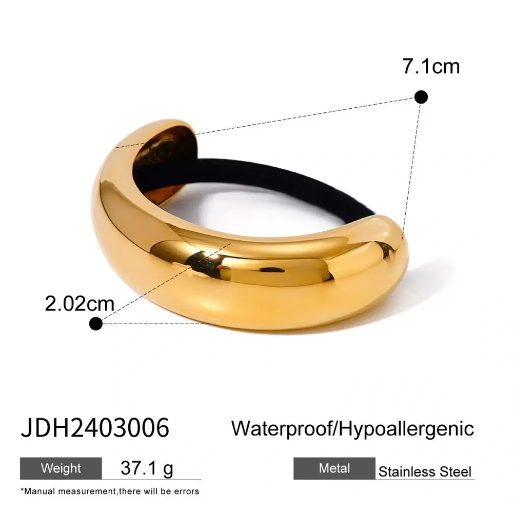 18K Gold-Plated Stainless Steel Pony Cuff Hair Tie Minimal Luxury Waterproof